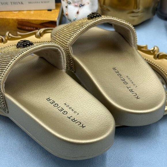 🆕 KURT GEIGER LONDON 🧿 NWOB Meena Eagle Gold Crystal Studded Slide, Sz US 7 - Picture 10 of 14